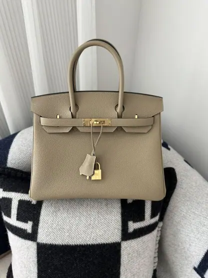 Replica Hermes Birkin 30cm 8Q Beige Marfa Handmade Hand Stitching togo Gold #3529 - Image 12