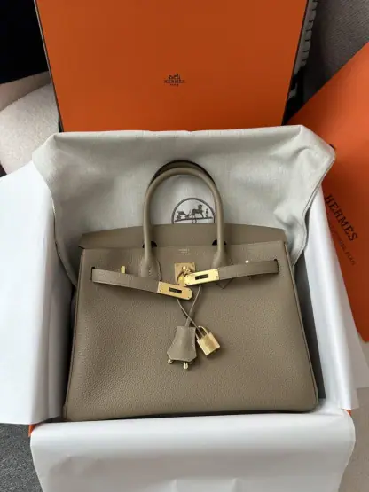 Replica Hermes Birkin 30cm 8Q Beige Marfa Handmade Hand Stitching togo Gold #3529 - Image 14