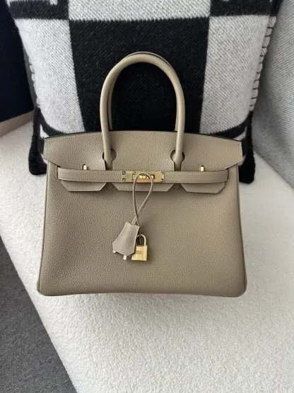 Replica Hermes Birkin 30cm 8Q Beige Marfa Handmade Hand Stitching togo Gold #3529 - Image 15