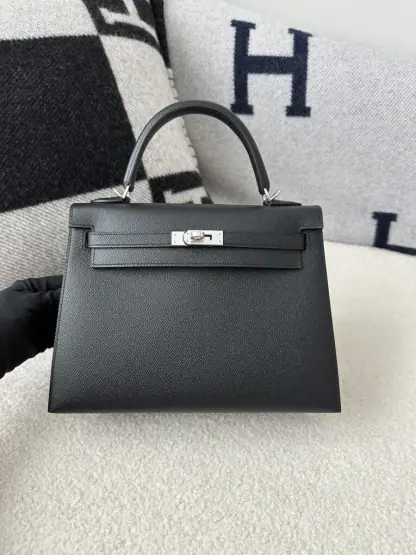 Replica Hermes Kelly 25 CK89 Noir Handmade Epsom Sliver #3535 - Image 10
