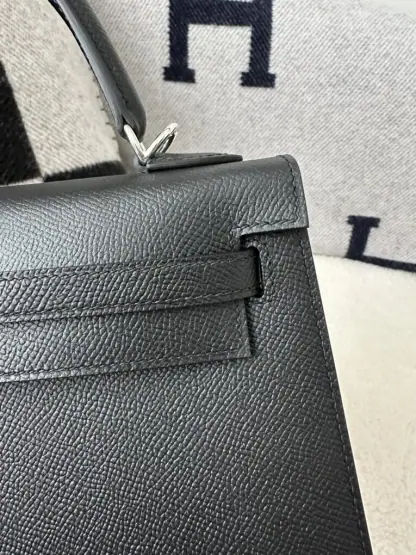 Replica Hermes Kelly 25 CK89 Noir Handmade Epsom Sliver #3535 - Image 13