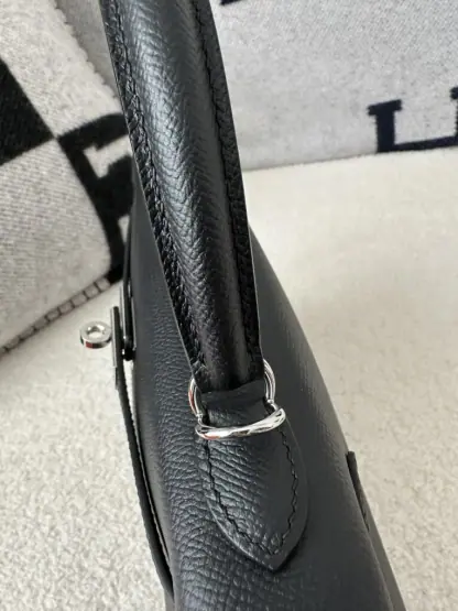 Replica Hermes Kelly 25 CK89 Noir Handmade Epsom Sliver #3535 - Image 8