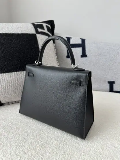 Replica Hermes Kelly 25 CK89 Noir Handmade Epsom Sliver #3535 - Image 17