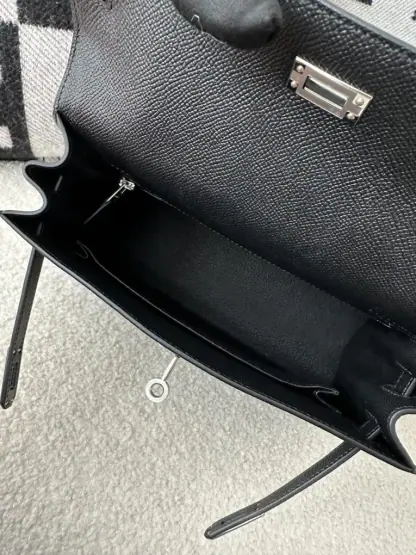 Replica Hermes Kelly 25 CK89 Noir Handmade Epsom Sliver #3535 - Image 2