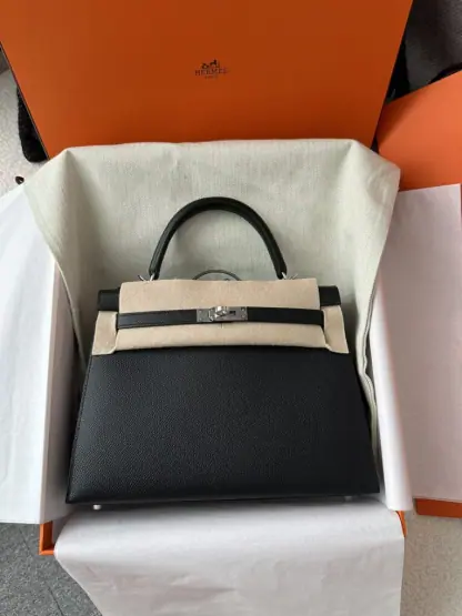 Replica Hermes Kelly 25 CK89 Noir Handmade Epsom Sliver #3535 - Image 4