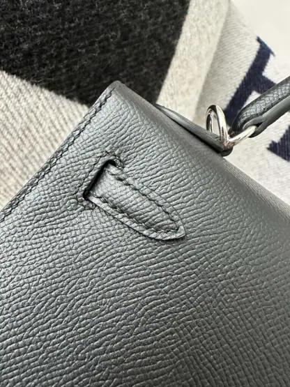 Replica Hermes Kelly 25 CK89 Noir Handmade Epsom Sliver #3535 - Image 16