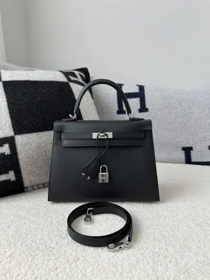Replica Hermes Kelly 25 CK89 Noir Handmade Epsom Sliver #3535 - Image 6
