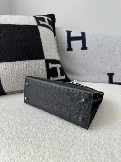 Replica Hermes Kelly 25 CK89 Noir Handmade Epsom Sliver #3535 - Image 15