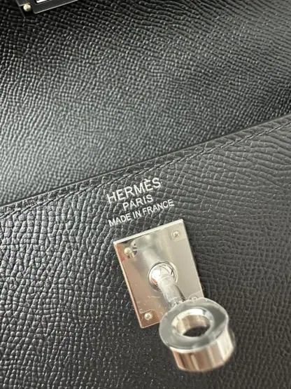 Replica Hermes Kelly 25 CK89 Noir Handmade Epsom Sliver #3535 - Image 14