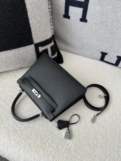 Replica Hermes Kelly 25 CK89 Noir Handmade Epsom Sliver #3535 - Image 12