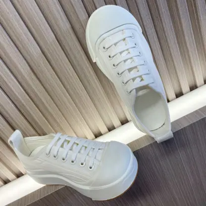 Replica Bottega Veneta Vulcan Platform Sneaker Women's Canvas lace-up platform sneaker #3696 - Image 7