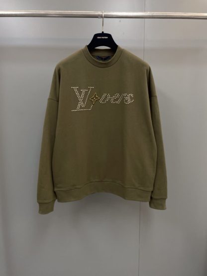 Replica Louis Vuitton Men's Cotton Signature Crewneck Olive 1AFJHB #3607