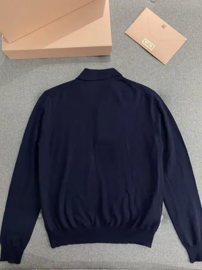 Replica Miu Miu Wool knit polo shirt Navy Blue For Women #3602 - Image 11