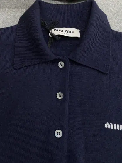 Replica Miu Miu Wool knit polo shirt Navy Blue For Women #3602 - Image 5