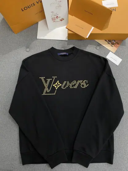 Replica Vip Quality Louis Vuitton Men's Cotton Signature Crewneck Sweatshirt Black 1AFVAQ #3736 - Image 16