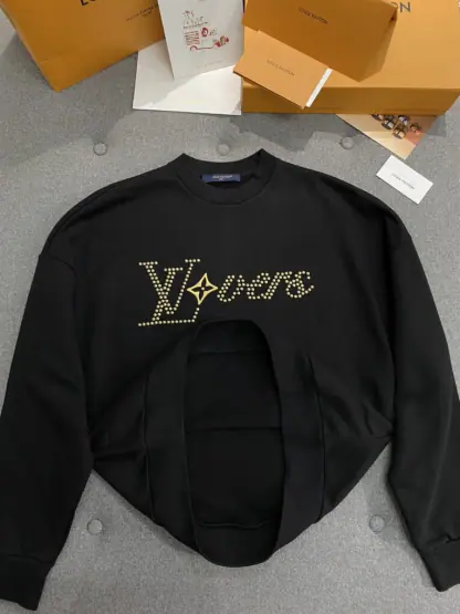 Replica Vip Quality Louis Vuitton Men's Cotton Signature Crewneck Sweatshirt Black 1AFVAQ #3736 - Image 17