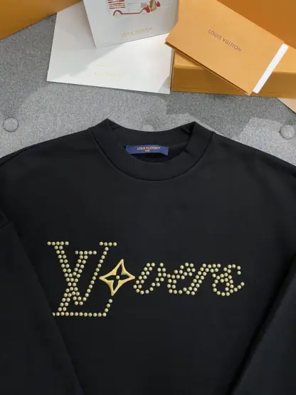 Replica Vip Quality Louis Vuitton Men's Cotton Signature Crewneck Sweatshirt Black 1AFVAQ #3736 - Image 10