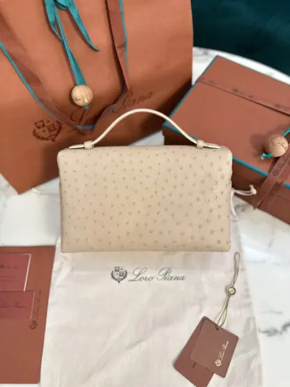 Loro Piana 2024 Extra Bag L27 Replica Ostrich Leather Orix Sun Gold #3659 - Image 6