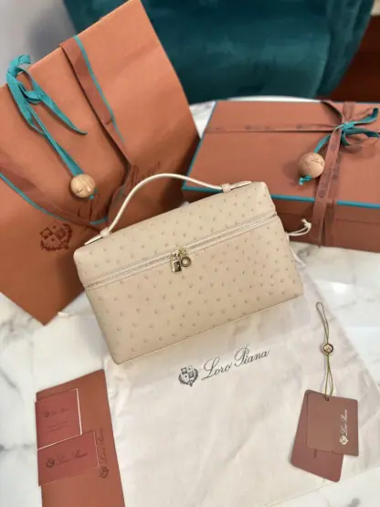 Loro Piana 2024 Extra Bag L27 Replica Ostrich Leather Orix Sun Gold #3659 - Image 2