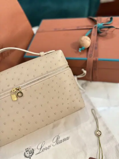 Loro Piana 2024 Extra Bag L27 Replica Ostrich Leather Orix Sun Gold #3659 - Image 3