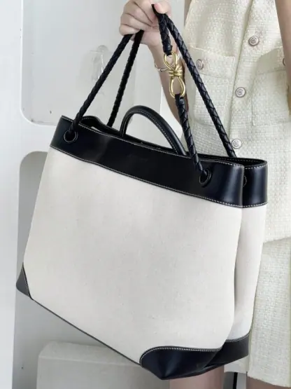 Replica Bottega Veneta Canvas Large Andiamo Tote Bag Black with Canvas #3654 - Image 3