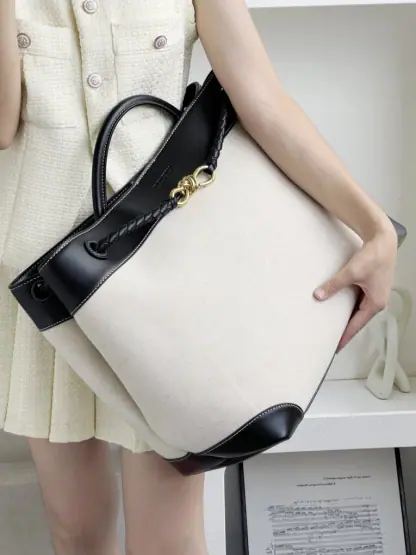 Replica Bottega Veneta Canvas Large Andiamo Tote Bag Black with Canvas #3654 - Image 2