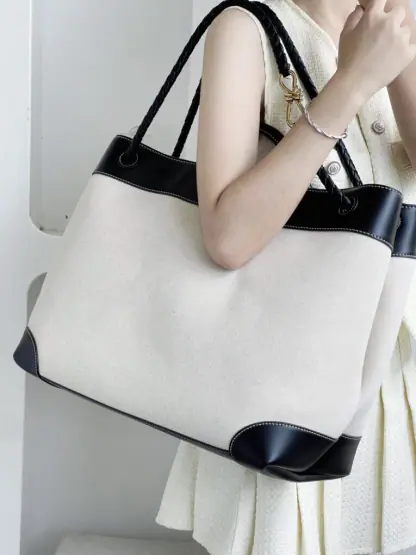 Replica Bottega Veneta Canvas Large Andiamo Tote Bag Black with Canvas #3654 - Image 4