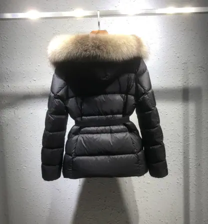 REPLICA MONCLER WOMEN'S BOED HOODED SHEARLING SHORT DOWN JACKET BLACK & BEIGE #3829 - Image 4