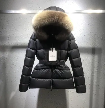 REPLICA MONCLER WOMEN'S BOED HOODED SHEARLING SHORT DOWN JACKET BLACK & BEIGE #3829 - Image 2