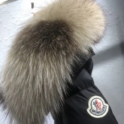 REPLICA MONCLER WOMEN'S BOED HOODED SHEARLING SHORT DOWN JACKET BLACK & BEIGE #3829 - Image 5