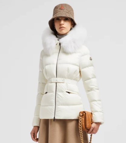 REPLICA MONCLER WOMEN'S BOED HOODED SHEARLING SHORT DOWN JACKET WHITE #3827