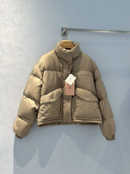 Replica Miu Miu Technical pongé cropped down jacket Outwear Coat Clay Grey #3872