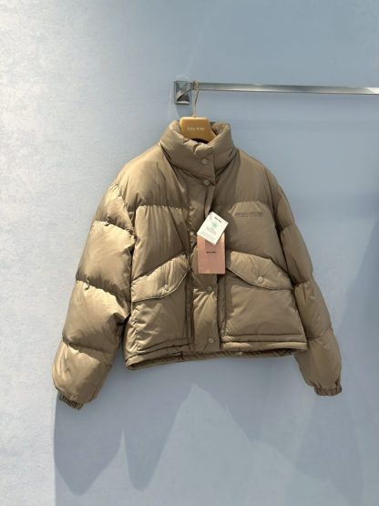 Replica Miu Miu Technical pongé cropped down jacket Outwear Coat Clay Grey #3872 - Image 2