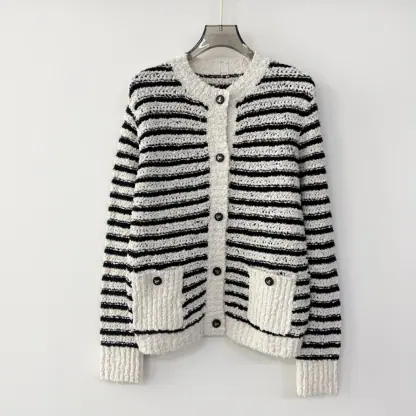 Replica Dior Marinière Twinset White and Black Blended Wool and Cotton Bouclé Knit #3868