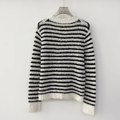 Replica Dior Marinière Twinset White and Black Blended Wool and Cotton Bouclé Knit #3868 - Image 14