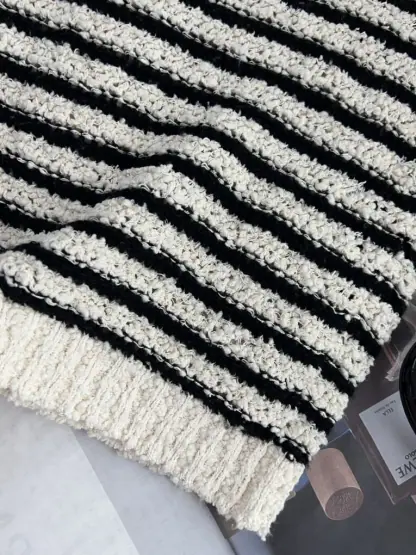 Replica Dior Marinière Twinset White and Black Blended Wool and Cotton Bouclé Knit #3868 - Image 16