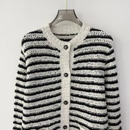 Replica Dior Marinière Twinset White and Black Blended Wool and Cotton Bouclé Knit #3868 - Image 20