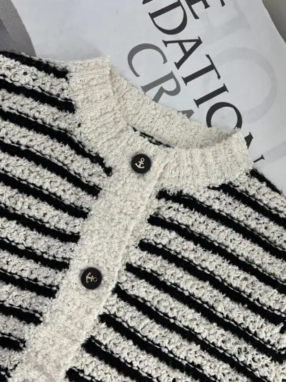 Replica Dior Marinière Twinset White and Black Blended Wool and Cotton Bouclé Knit #3868 - Image 21