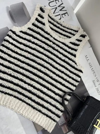Replica Dior Marinière Twinset White and Black Blended Wool and Cotton Bouclé Knit #3868 - Image 10