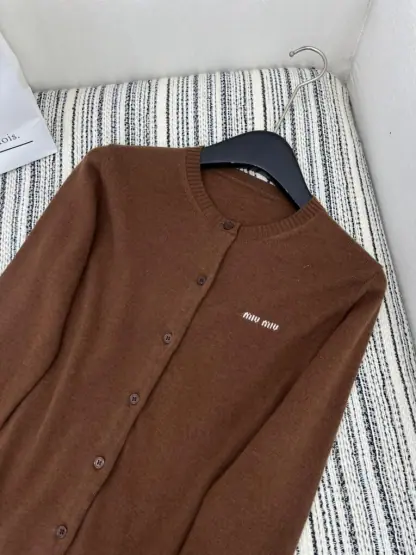 Replica Miu Miu Cashmere knit cardigan with Buttons brown #3884 - Image 4