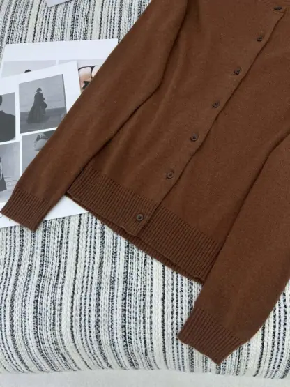 Replica Miu Miu Cashmere knit cardigan with Buttons brown #3884 - Image 3