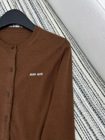 Replica Miu Miu Cashmere knit cardigan with Buttons brown #3884 - Image 6