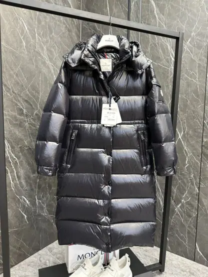REPLICA MONCLER CAVETTAZ HOODED LONG DOWN JACKET BLACK #3820 - Image 3