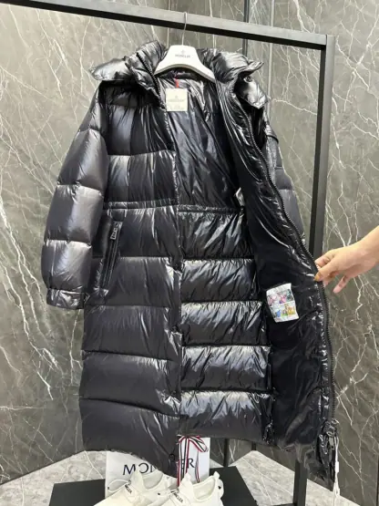 REPLICA MONCLER CAVETTAZ HOODED LONG DOWN JACKET BLACK #3820 - Image 4