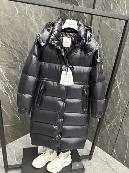 REPLICA MONCLER CAVETTAZ HOODED LONG DOWN JACKET BLACK #3820 - Image 6