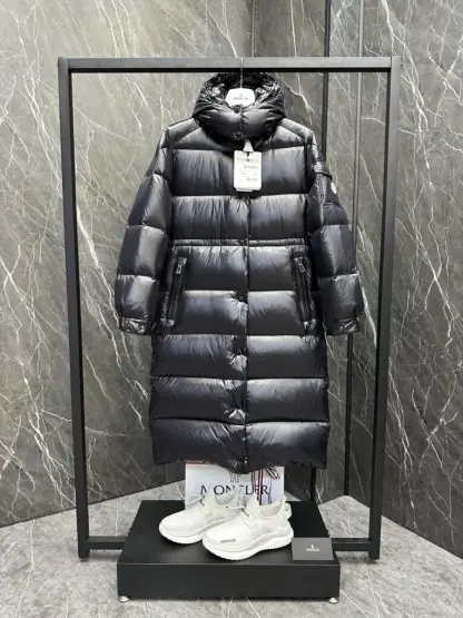 REPLICA MONCLER CAVETTAZ HOODED LONG DOWN JACKET BLACK #3820 - Image 2