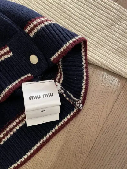 Replica Miu Miu Wool and cashmere cardigan Navy Blue Knitwear #3881 - Image 3