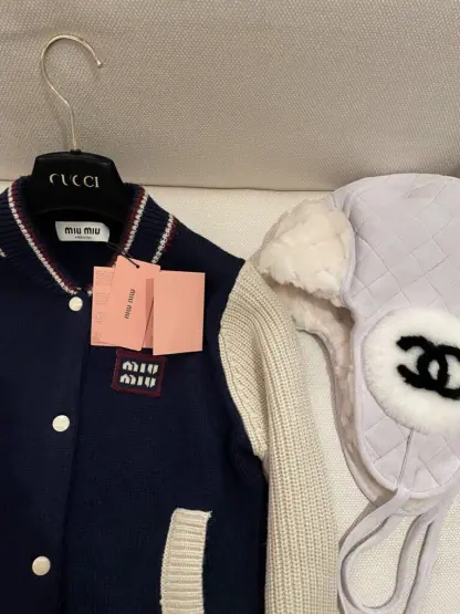 Replica Miu Miu Wool and cashmere cardigan Navy Blue Knitwear #3881 - Image 4