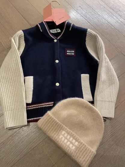 Replica Miu Miu Wool and cashmere cardigan Navy Blue Knitwear #3881 - Image 5