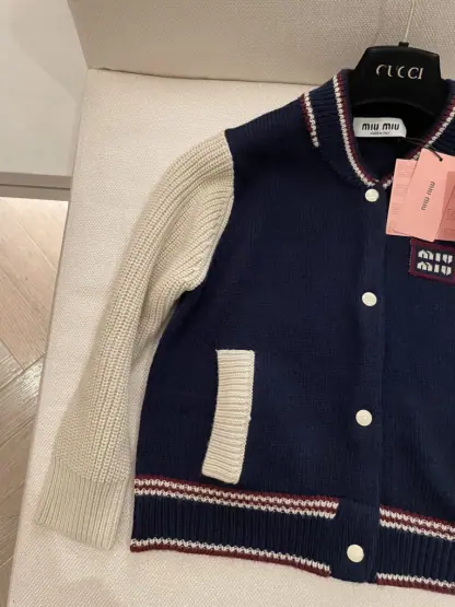 Replica Miu Miu Wool and cashmere cardigan Navy Blue Knitwear #3881 - Image 6